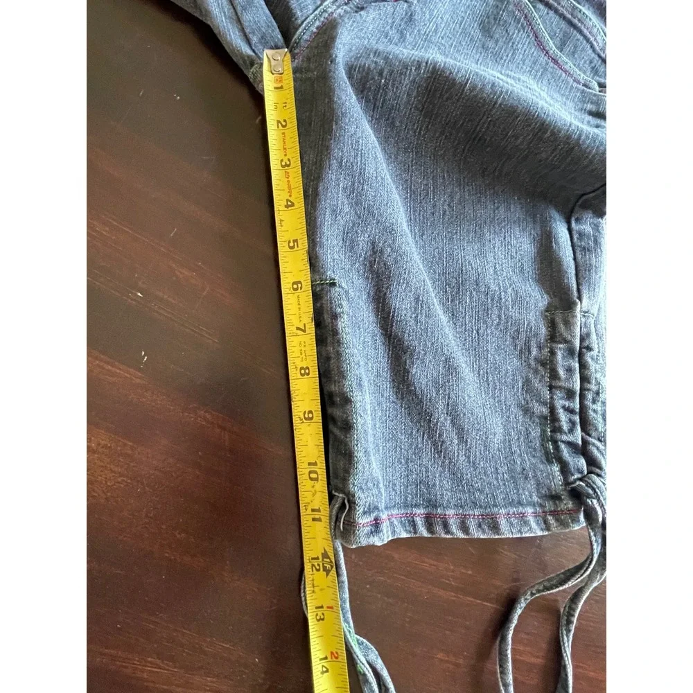 Ruff Ryders Y2K Womens Denim Long Shorts Side Tie Contrast Stitch Size 7/8‎ READ
